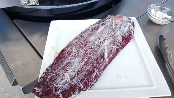 Steak marinated with mayo